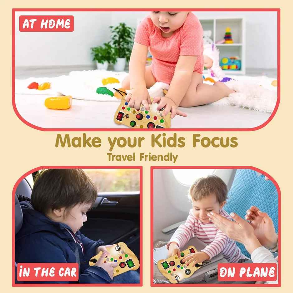 Kidology Busy Board Montessori Toys For Toddlers | Sensory LED Switch Board Toys For Kids - Yellow