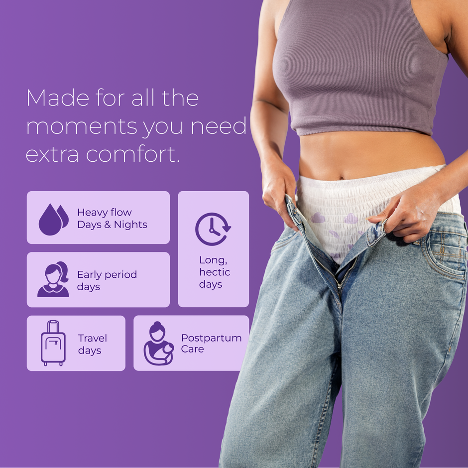 Nua Multi-Size Sanitary Pads With Disposal Cover | 3Xl+, 5Xl, 4L (12pc) & Nua Comfort Disposable Period Panties Xl-Xxl | Ultra-Absorbent | Pack Of 5 Panties (5pc) Combo