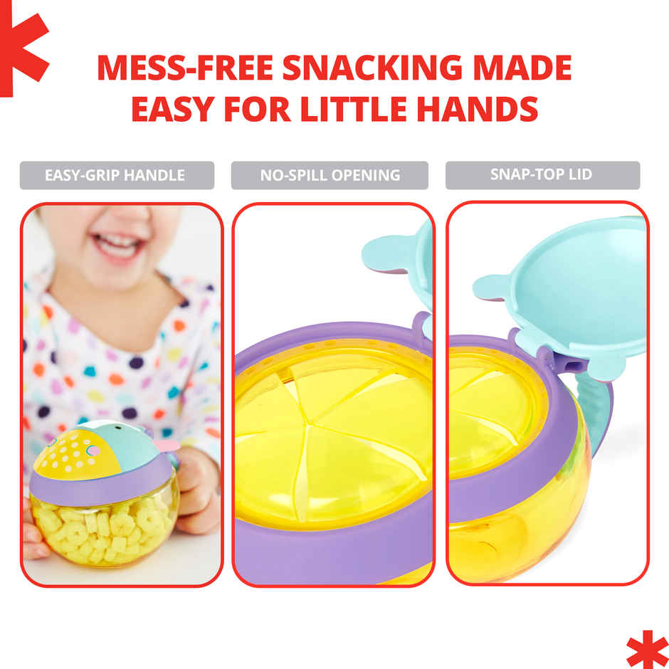 Skip Hop Zoo Snack Cup, Spill-Proof Toddler Snack Container Snap Lid, No-Mess,18- 36 M,Unicorn