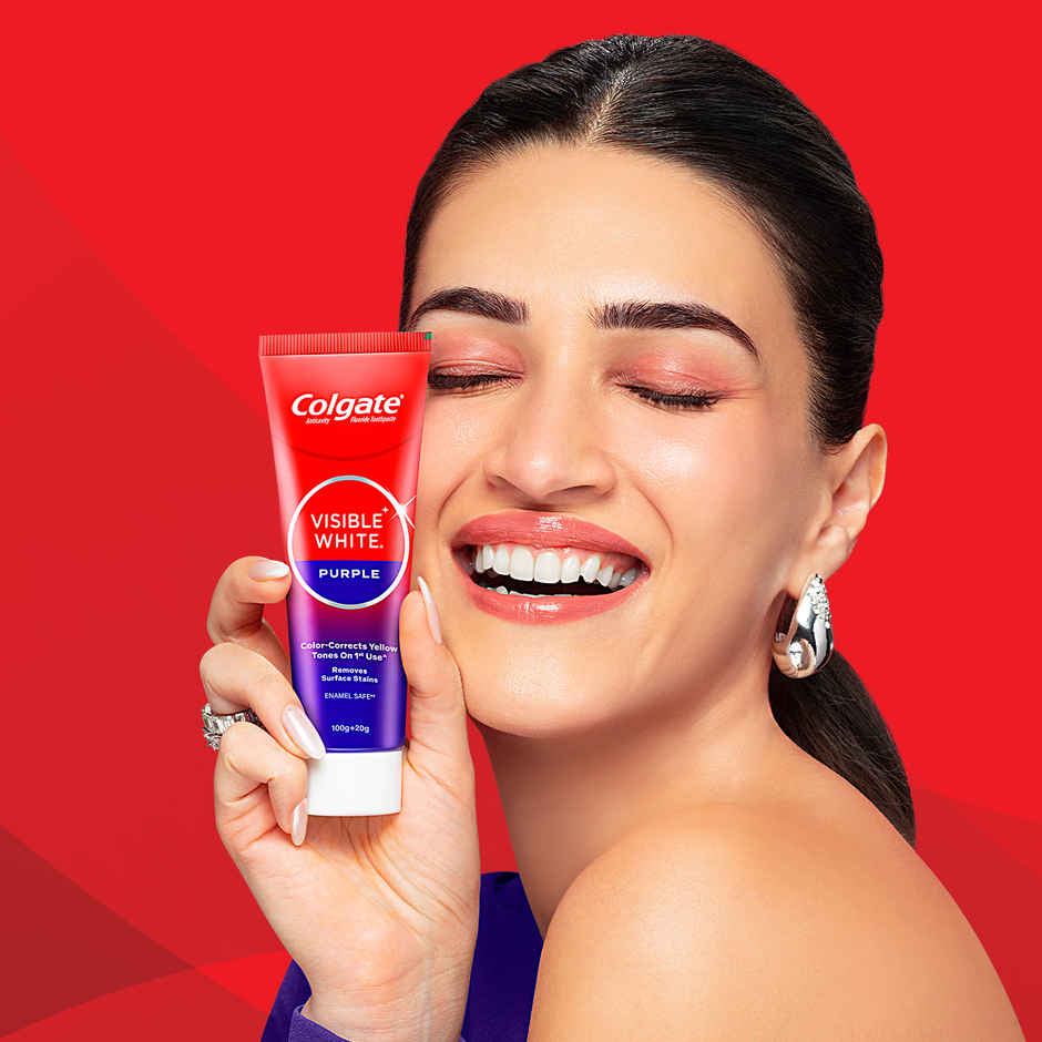 Colgate Visible White Purple Toothpaste and Free Toothbrush | Removes Surface Stains | Enamel Safe