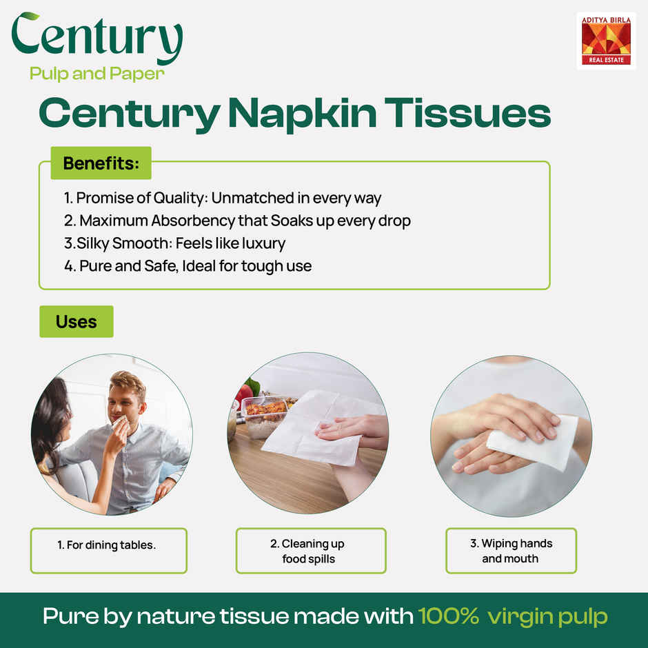 Century 1 Ply 100% Virgin Pulp Tissue Paper Napkins 80 Pulls - 27x30 cm
