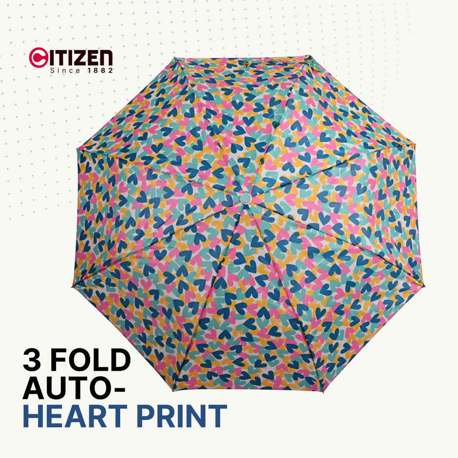 Citizen 3 Fold 22 Inch Auto Heart shape multicolour printed umbrella