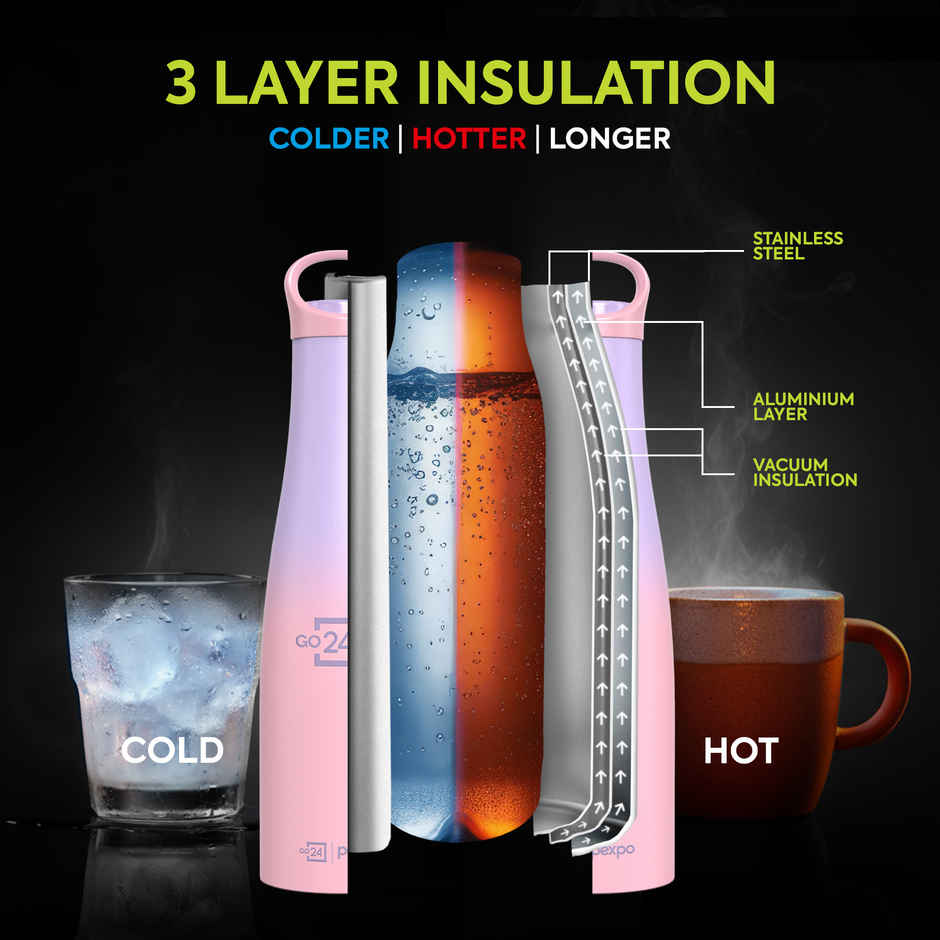 Go24 | Pexpo Stainless Steel Morocco Hot & Cold Insulated Water Bottle | Pink & Purple | 620 ml