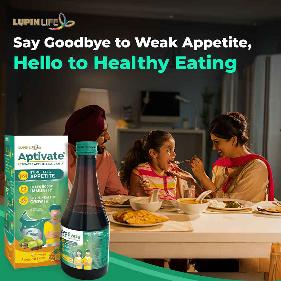 Lupin Life Aptivate Syrup for Children Enhance Appetite Boosts Immunity Improves Digestion Pineapple