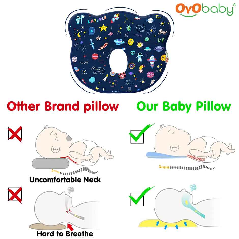 Oyo Baby Memory Foam Baby Head Shaping Pillow, Sky Print - Assorted