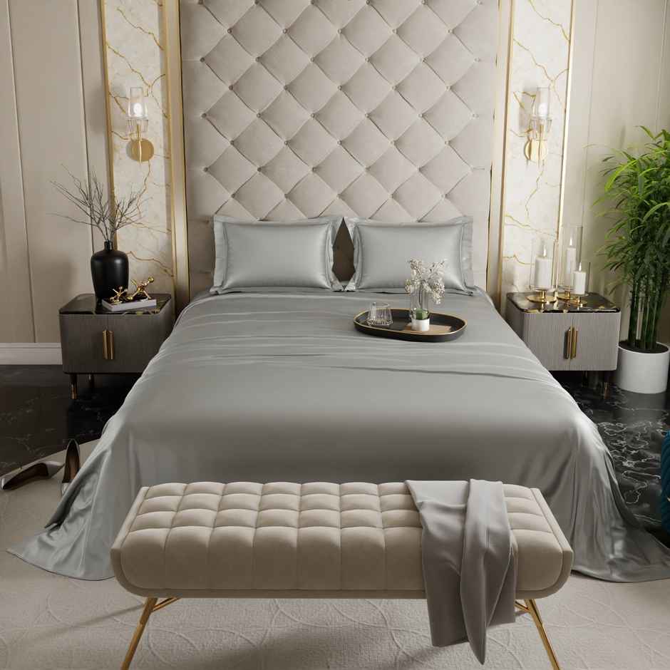 Stoa Paris Harbour Mist Grey Flat Bedsheet Set - King - 2 Pillow Covers