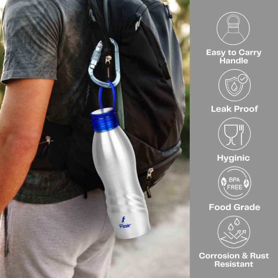 Flair Nova 304 Stainless Steel Water Bottle Gift Set, 950 ml Silver Bottles with Blue & Pink Caps