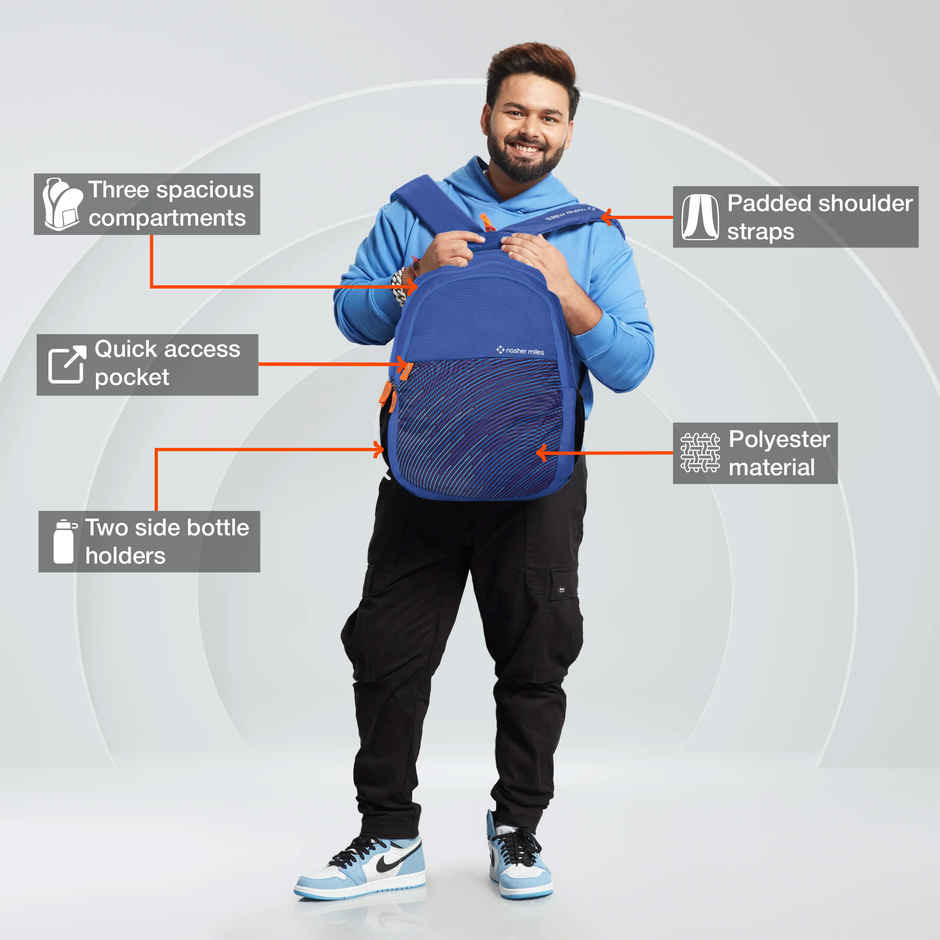 Nasher Miles Wave Backpack- Unisex- 3 Compartment Bag- Navy Blue- 45L