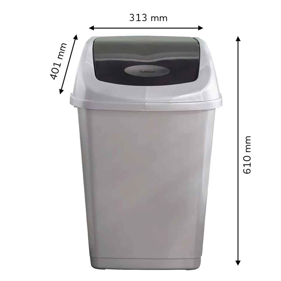 Ratan Plasticware Tidy Bin With Swing Lid 40 Litres Plastic Dustbin - Grey Color