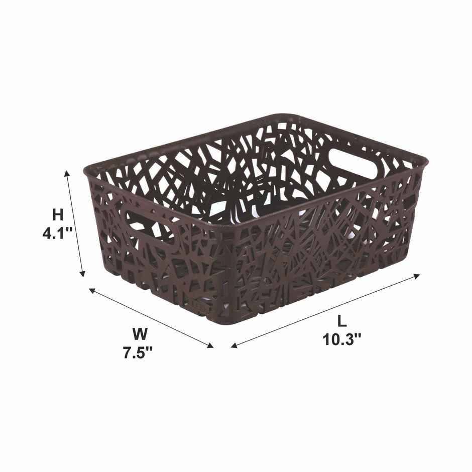 Flair Zig Zag Plastic Multi Purpose Storage Basket | 1 pc Small | Brown