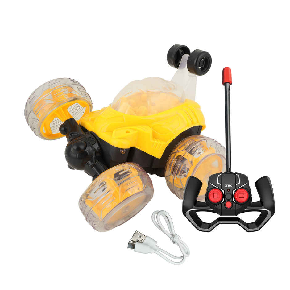 SEEDO Remote Control Car 1:18 , 27 MHz, Type-C Rechargeable, Fast Speed Big Stunt Car | Yellow