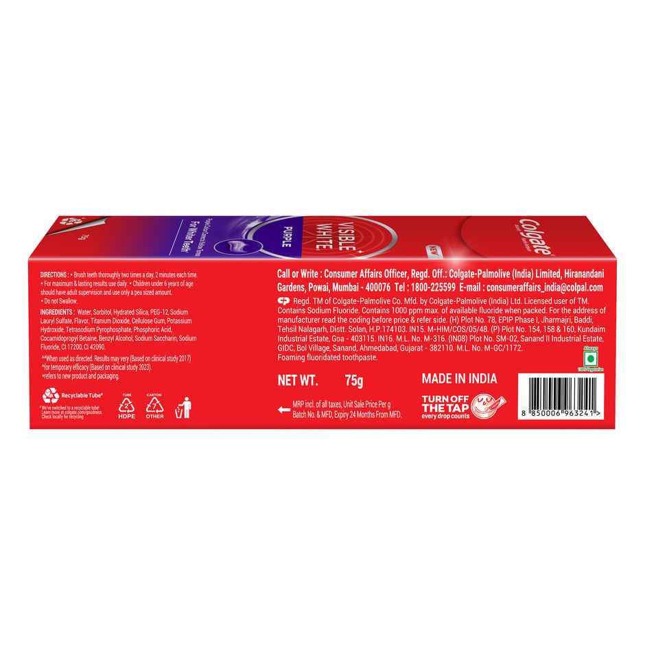 Colgate Visible White Purple Toothpaste for Teeth Whitening Tooth Paste