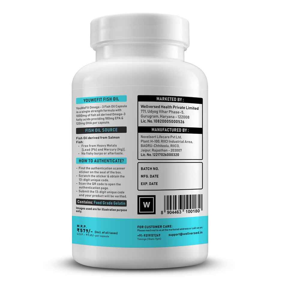 YouWeFit Single Strength Omega 3 Fish Oil | 1000mg (60 Capsules)