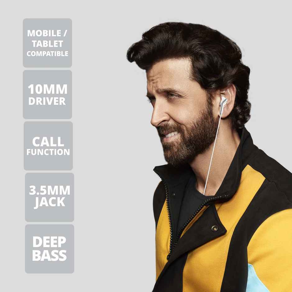 Zebronics Bro Wired Earphones with Mic, 3.5mm Audio Jack, 10mm Drivers, Phone/Tablet(White)