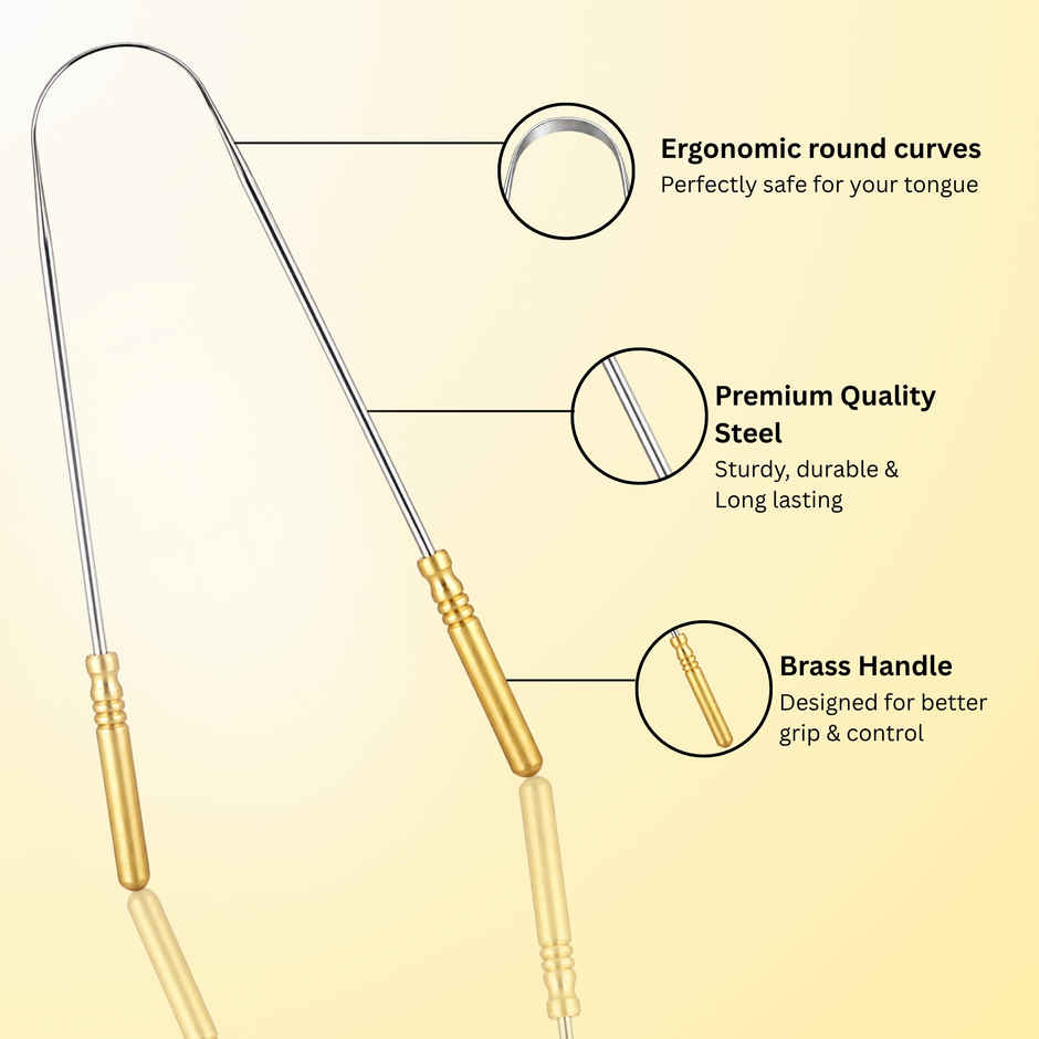 Midazzle Stainless Steel Tongue Cleaner with Brass Handle | MIOT7503