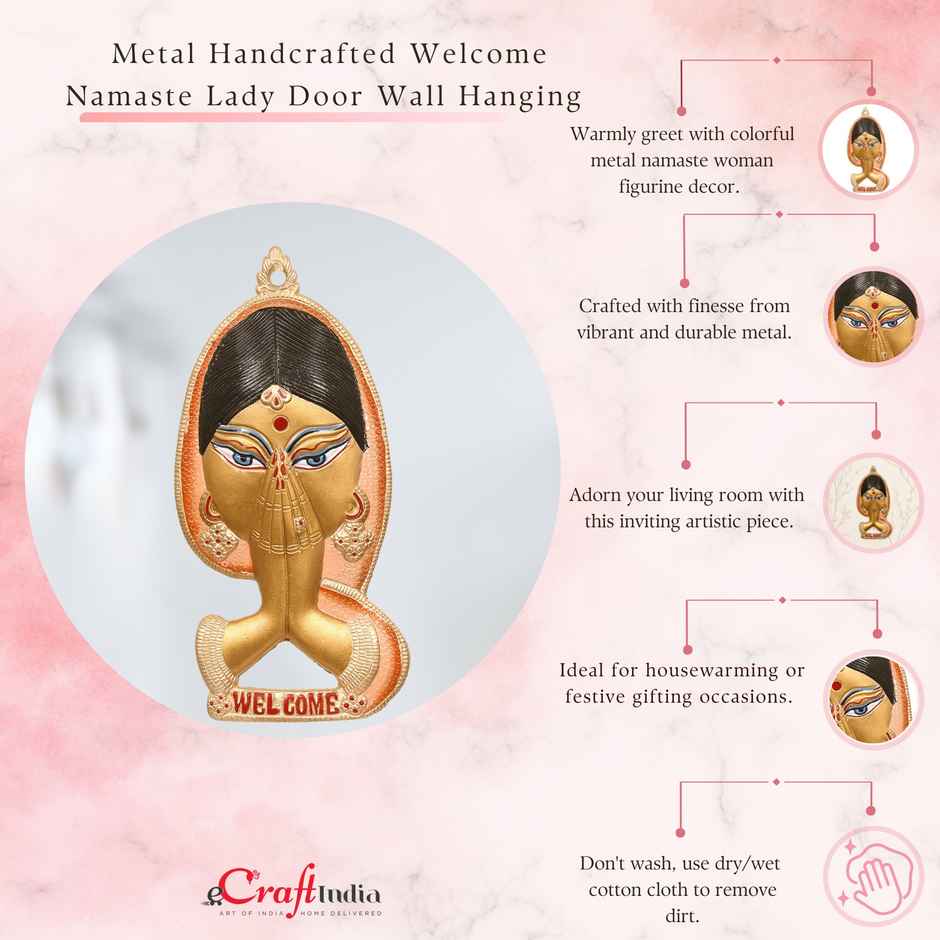 eCraftIndia Colorful Metal Welcome Namaste Lady Door Metal Wall Hanging Decorative