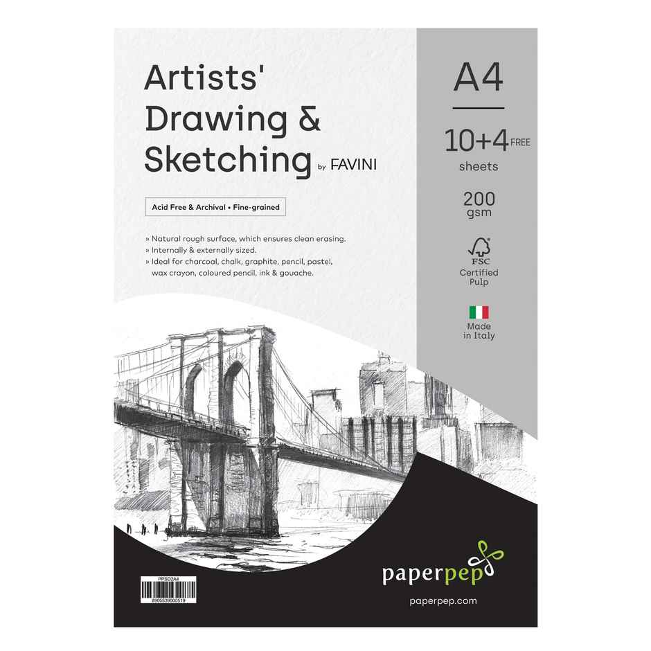 PaperPep Artists' Sketching & Drawing Paper 200GSM A4 Pack of 14 Sheets