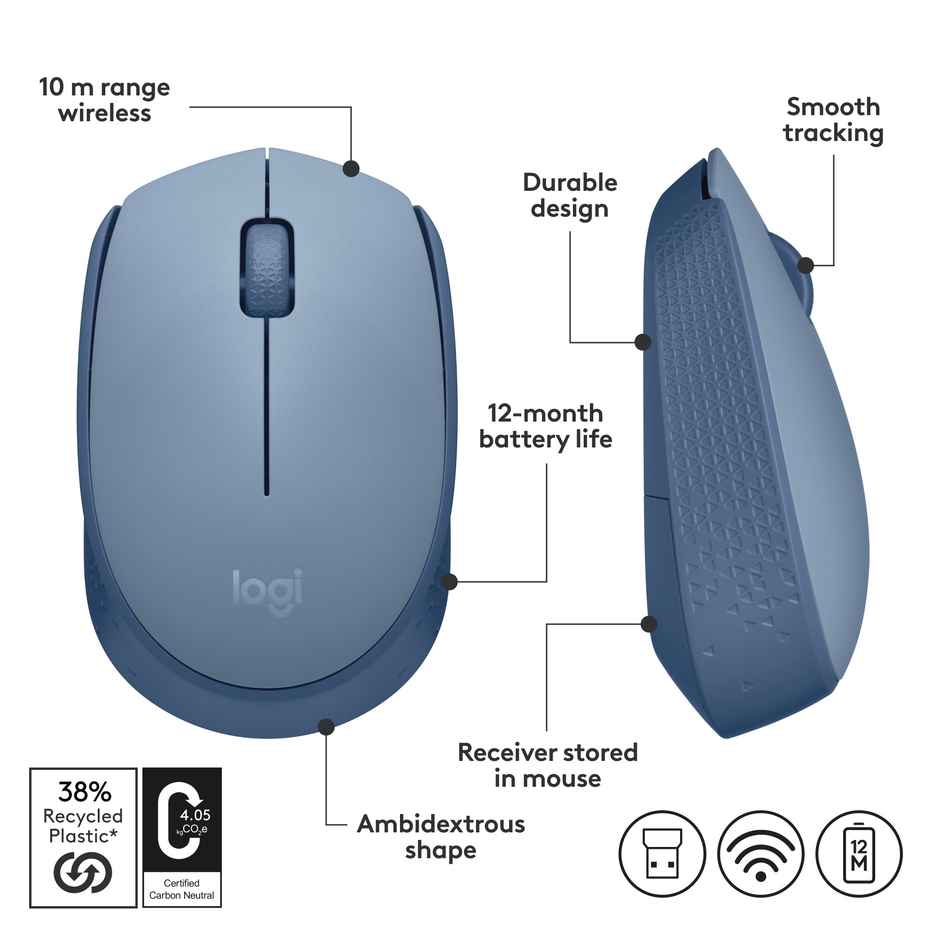 Logitech M171 Wireless Optical Mouse - Blue Grey