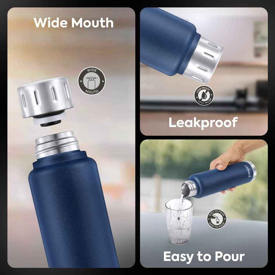 Pexpo Stainless Steel Cameo Hot & Cold Water Bottle | Denim Blue | 300 ml