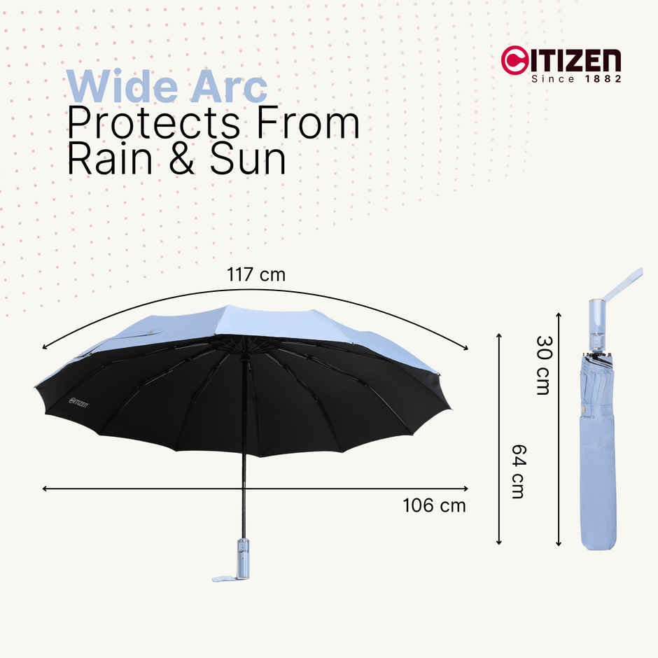 Citizen 23 5x12 3 Fold Auto Open Close Umbrella Glass Handle Baby Blue