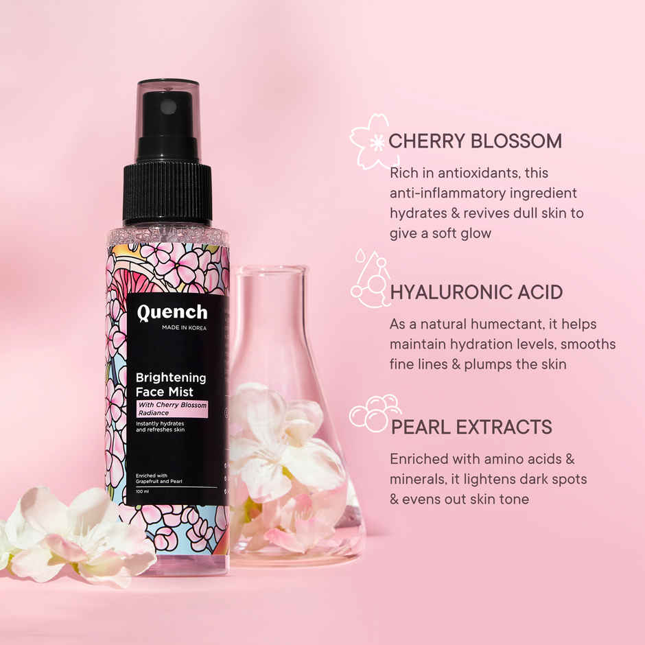 Quench Brightening Korean Face Mist with Cherry Blossom & Pearl Extracts Instantly Hydrates & Brightens