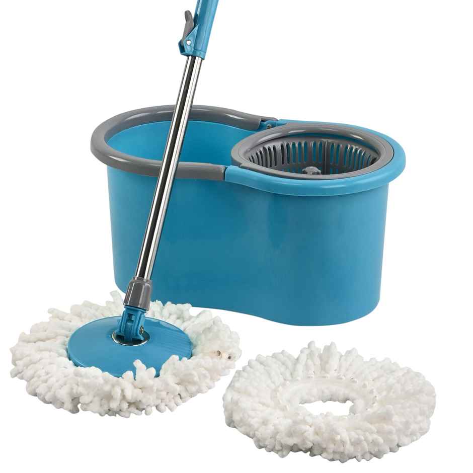 Kuber Industries Plastic Spin Mop Bucket | Floor Cleaner Mopping Set for Home & Office | Blue
