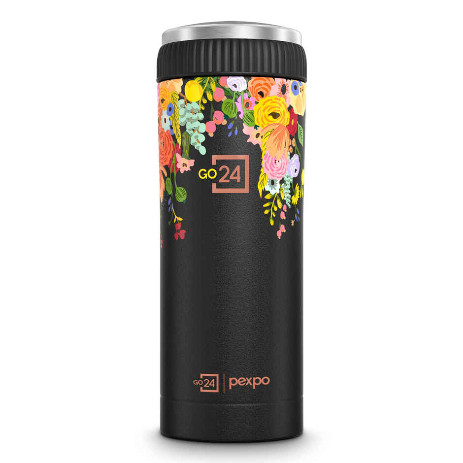 Pexpo Vacuum Insulated UV Printed Bottle, Stainless Steel Hot & Cold Flask | Black