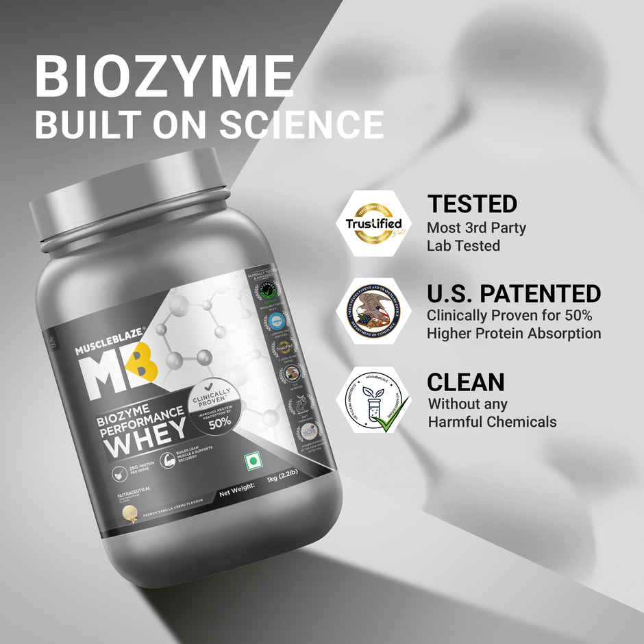 MuscleBlaze Biozyme Performance Whey Protein Powder | French Vanilla Creme