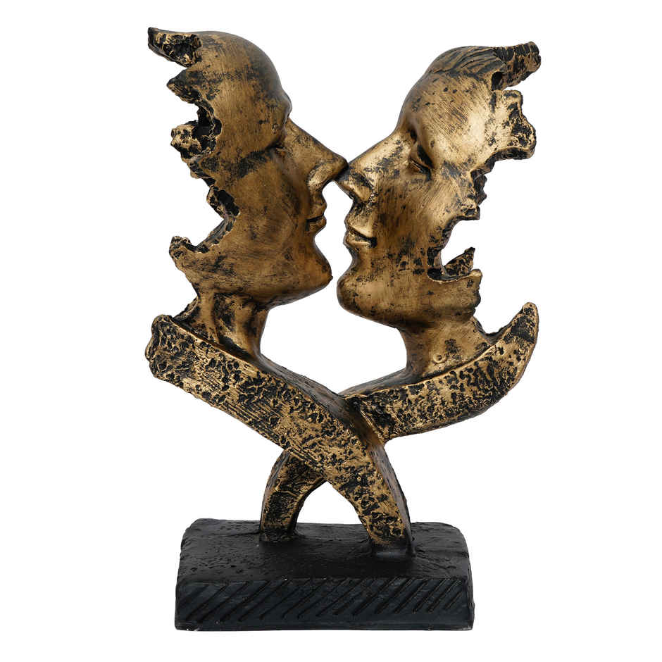 eCraftIndia Golden Polyresin Antique Finish Woman and Man Kissing Each Other | Couple Showpiece