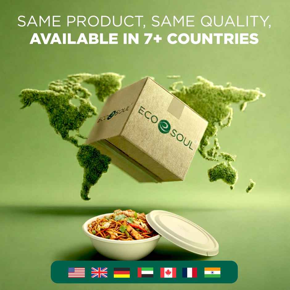 ECO SOUL | Bagasse Disposable Soup Bowls with Lid | 945 ml | Round | 10 Count