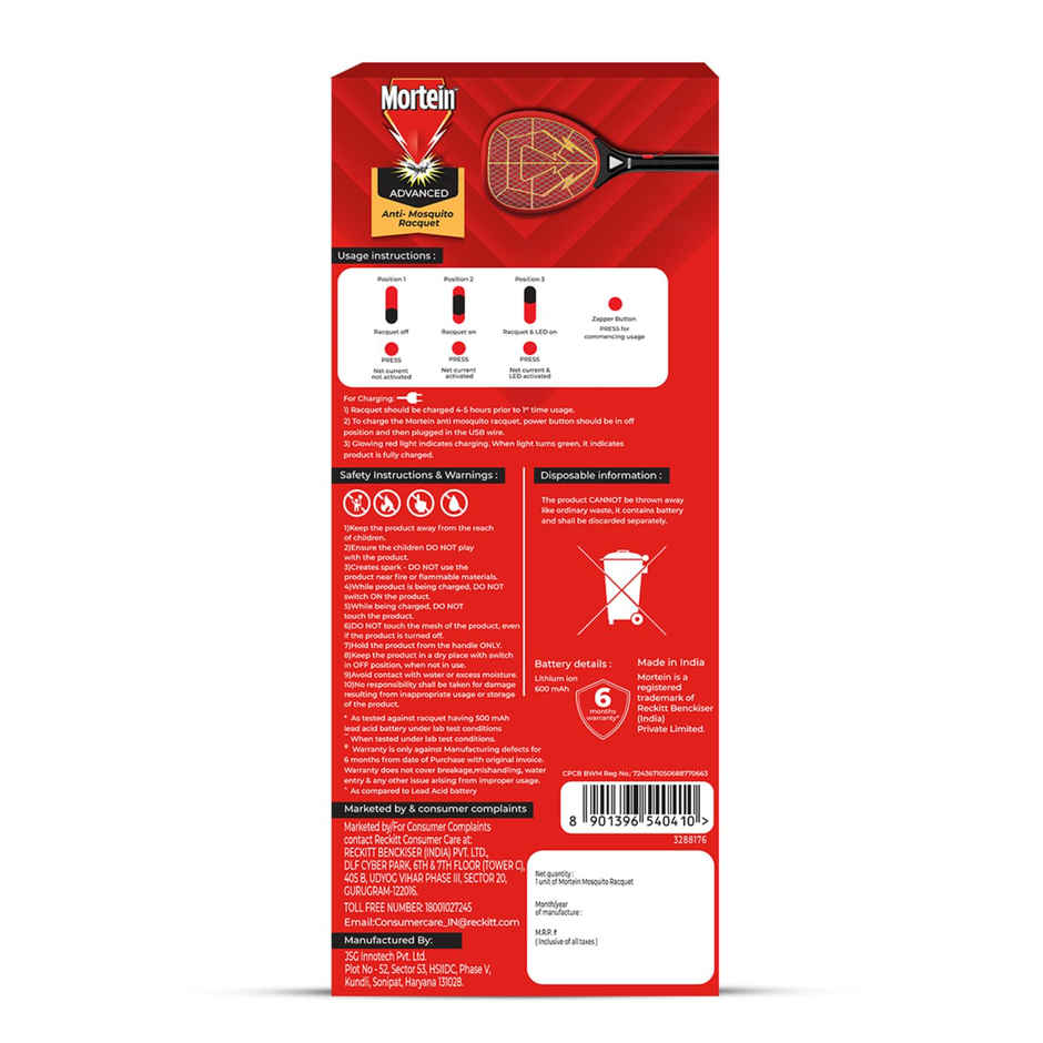 Mortein Advanced Electric Mosquito Racquet Bat | 30% Longer Battery