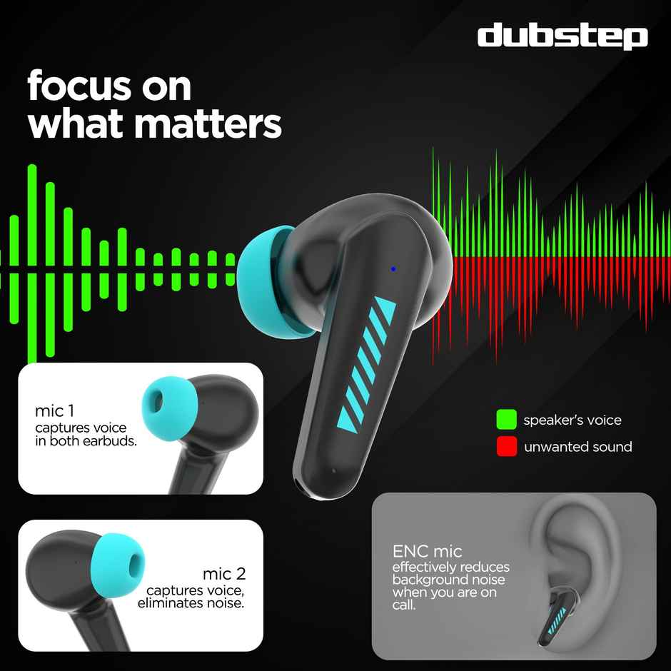 Dubstep Buzz X3 with 42 Hrs Playtime True Wireless TWS Earbuds (Black/Blue)