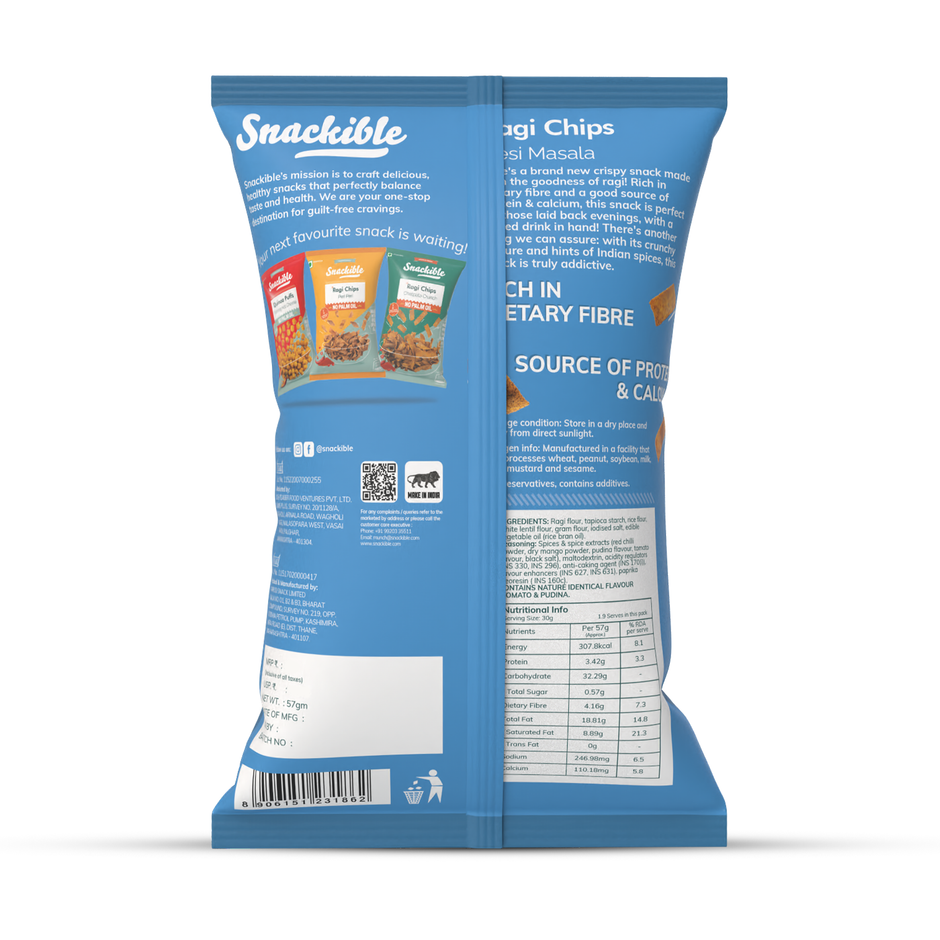 Snackible Desi Masala Ragi Chips | High Fibre, No Palm Oil