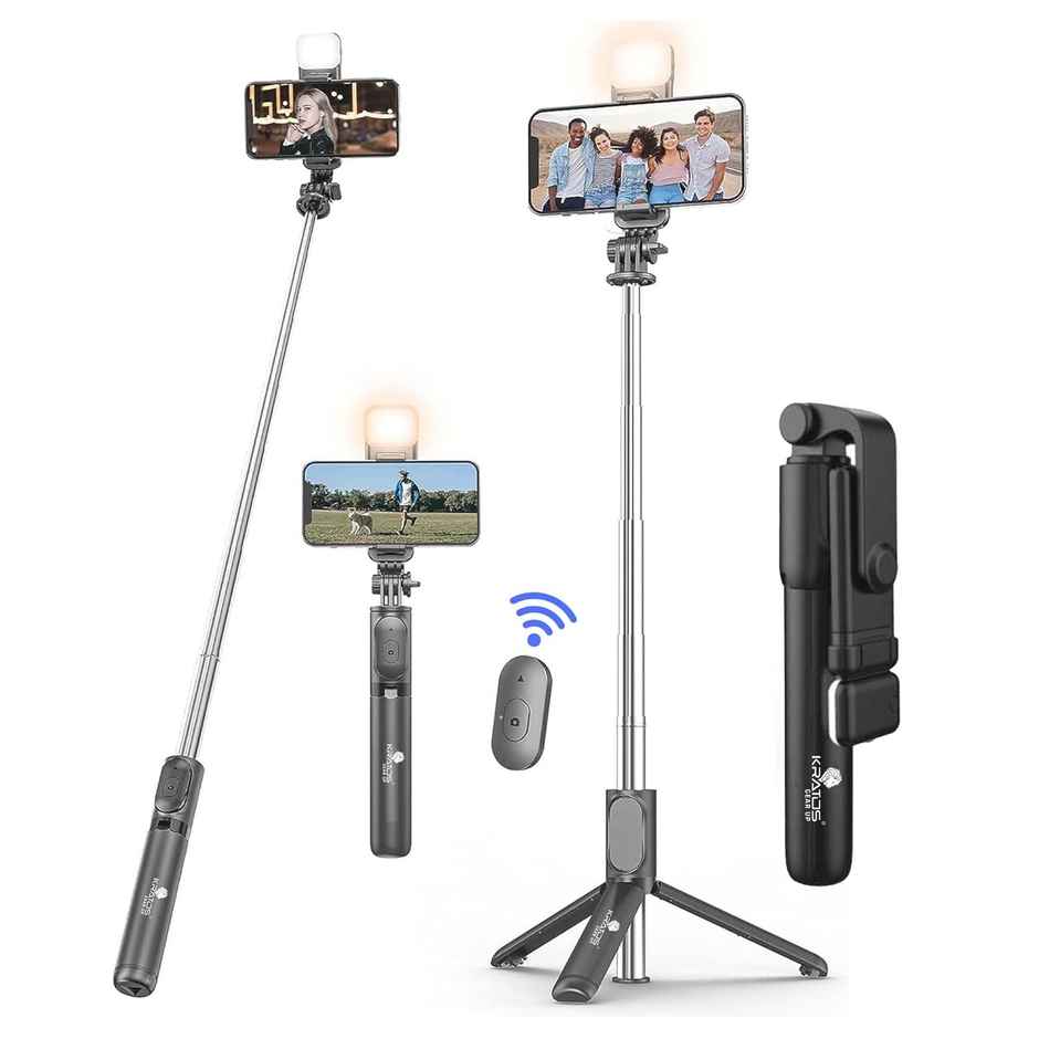 Kratos 2026 Selfie Stick Tripod with LED Light 3 in 1 for Makeup Selfie Vlogging Smartphones