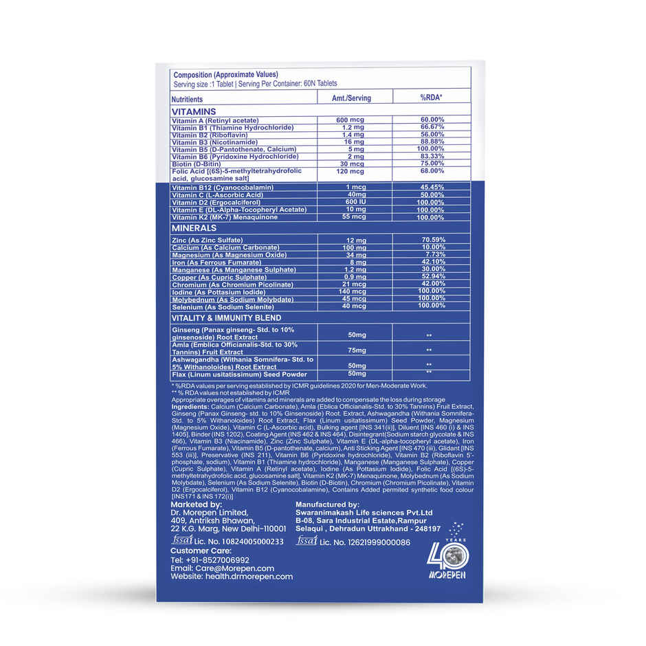 Dr. Morepen Multivitamin for Men with Omega3, Ashwagandha, Ginseng & Amla