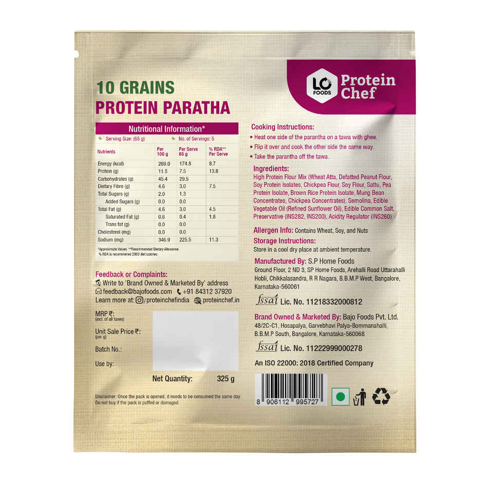 Protein Chef High Protein Paratha 10 Super Grains (Heat & Eat)