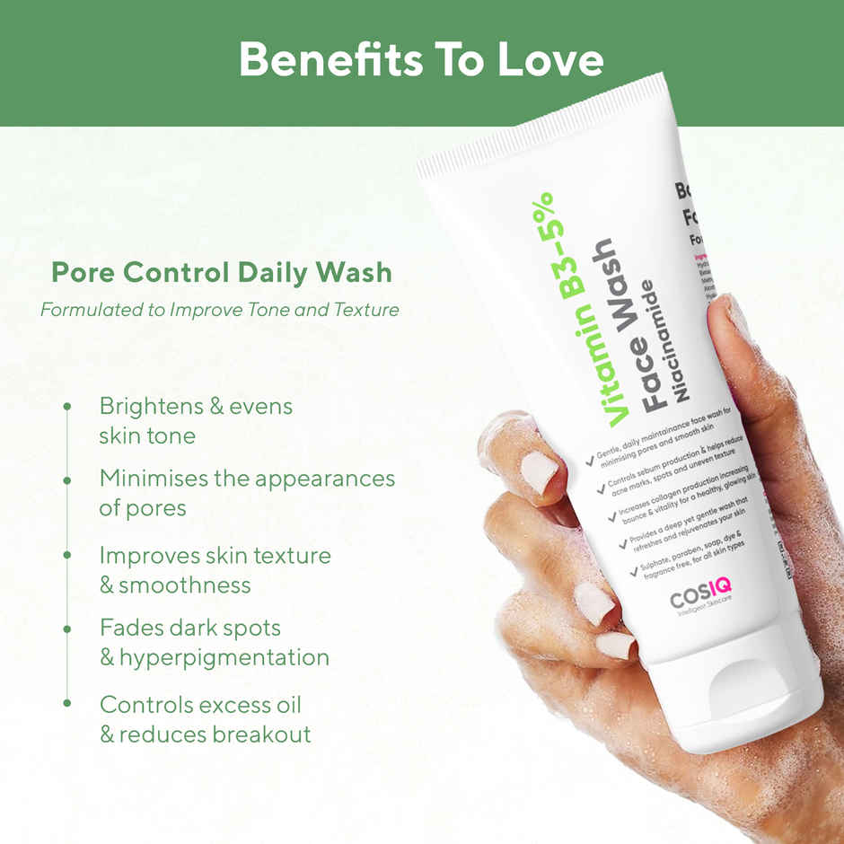 CosIQ 5% Niacinamide Daily Gentle Face Wash | Fades Dark Spots & Breakout | Dermatologically Tested