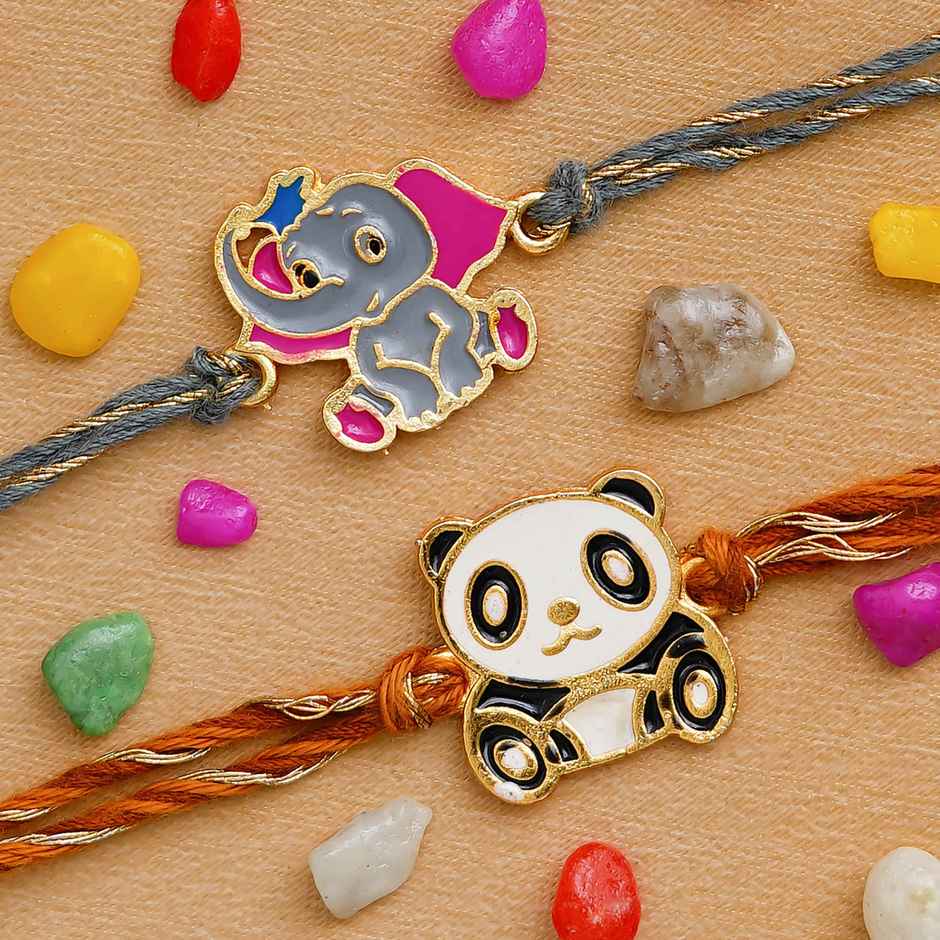 Kids Rakhi | Panda & Elephant | Includes Roli Chawal | Pack of 2 | Ecraftindia