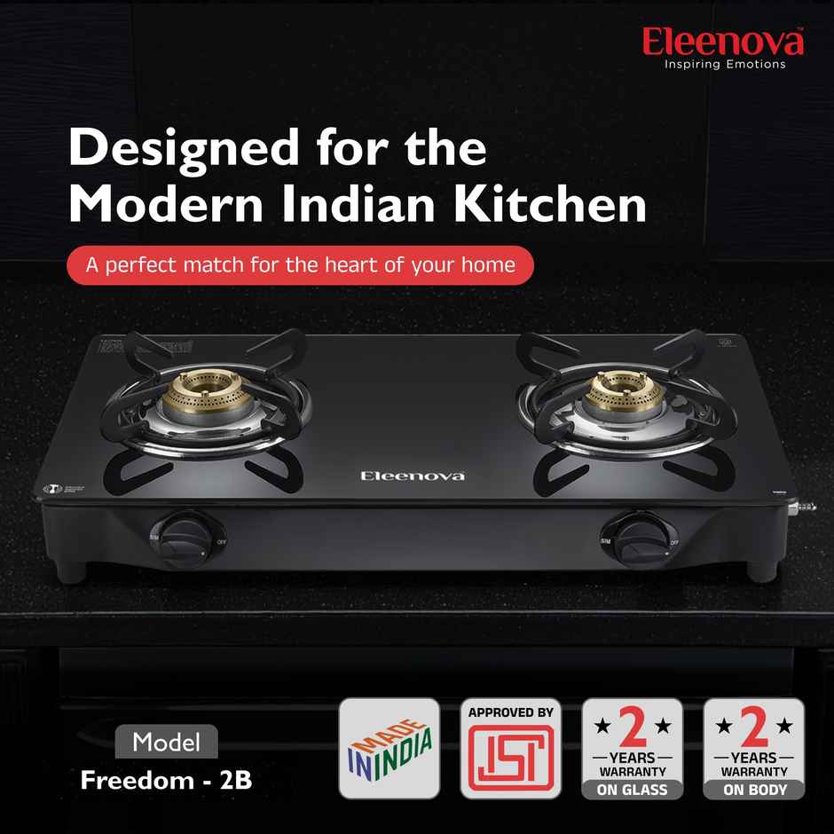 Eleenova Freedom Glasstop Gas Stove With 2 Brass Burners