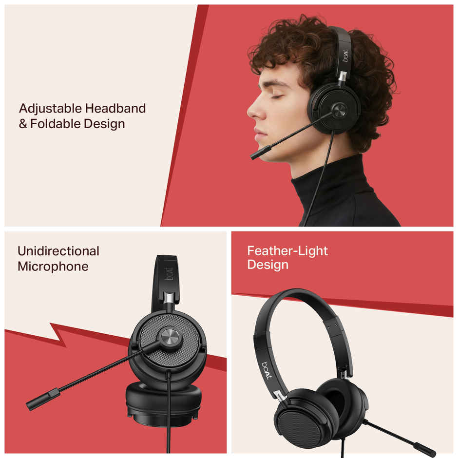 boAt Bassheads 900C Pro | Unidirectional Mic | Foldable Design | Wired Headphones with Mic | Black