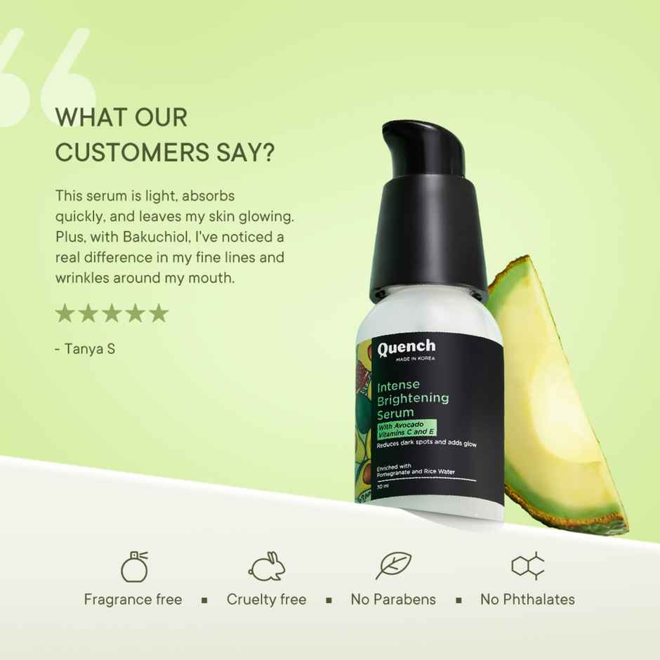 Quench Bravocado Intense Brightening Korean Serum with 2% Niacinamide for Pigmentation and Dark Spots