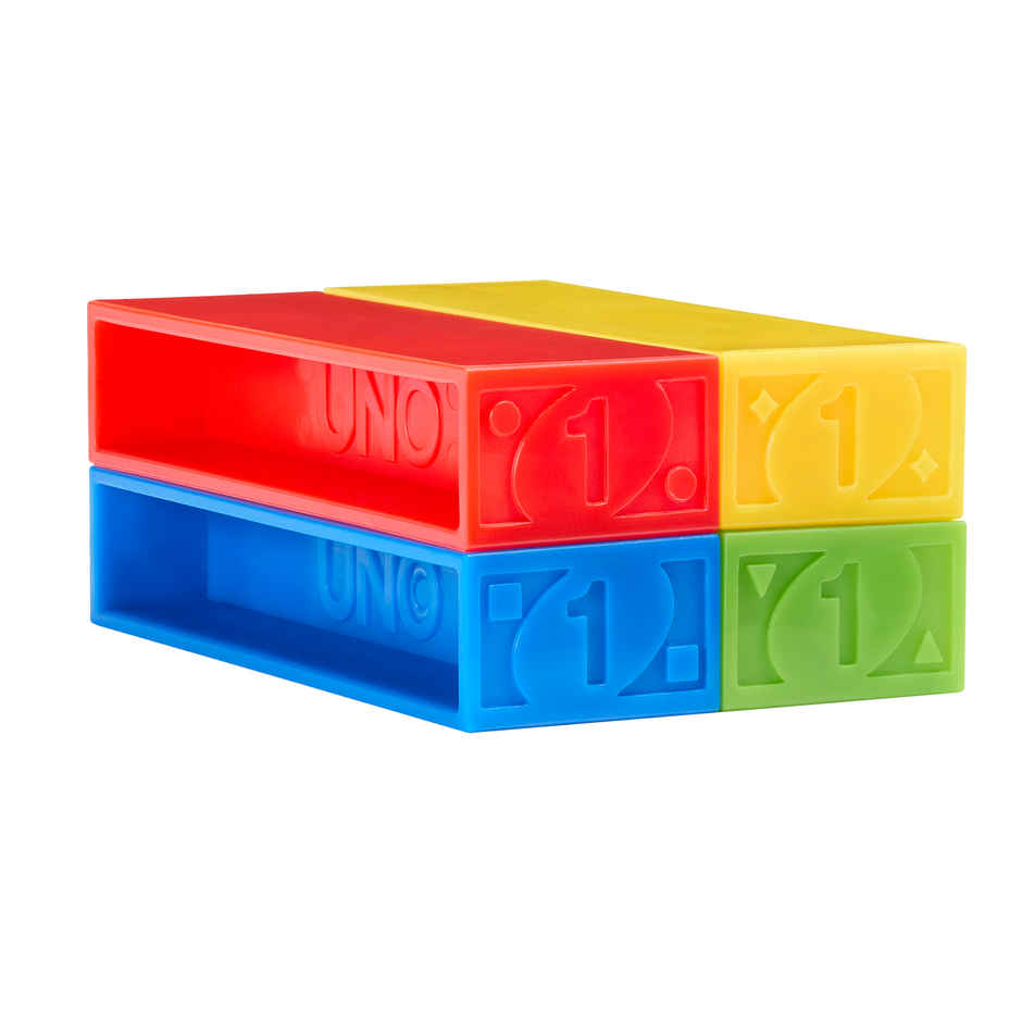 UNO Stacko Game for Kids and Family with 45 Colored Stacking Blocks and Tray