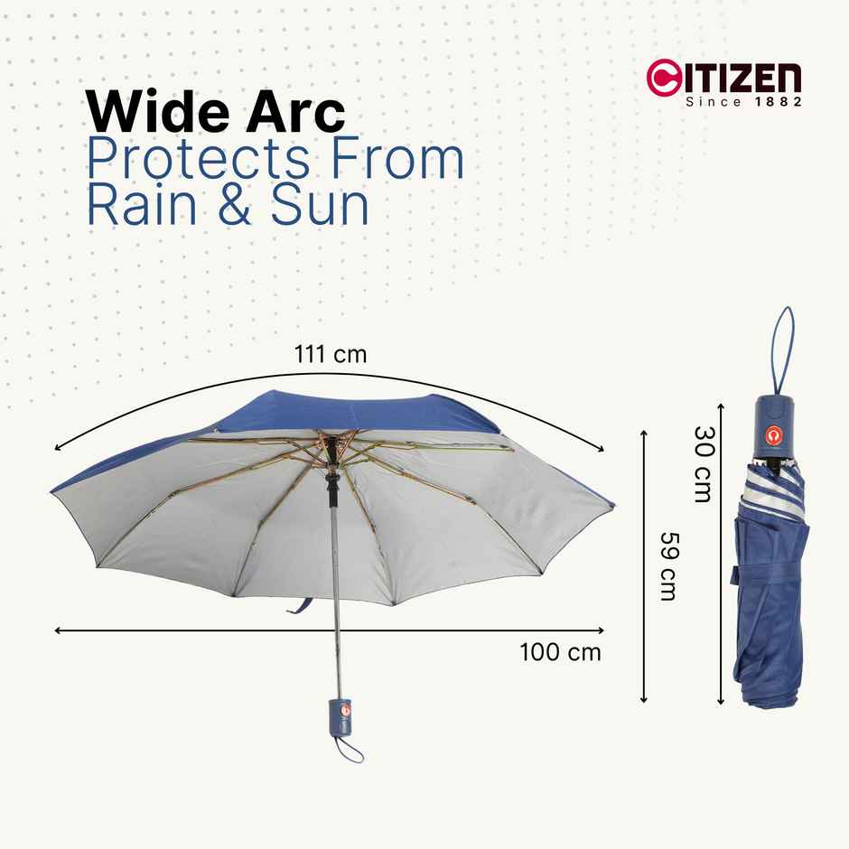 Citizen 3 Fold 22 Inch Auto Royal Blue Mono Silver Umbrella