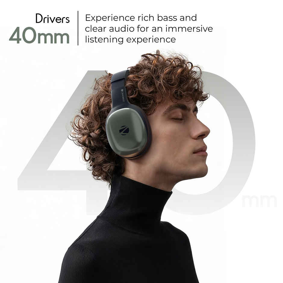 Zebronics Thunder Pro BT Headphone, Gaming Mode, ENC, Call Function, Aux, mSD, 60h (Olive Green)