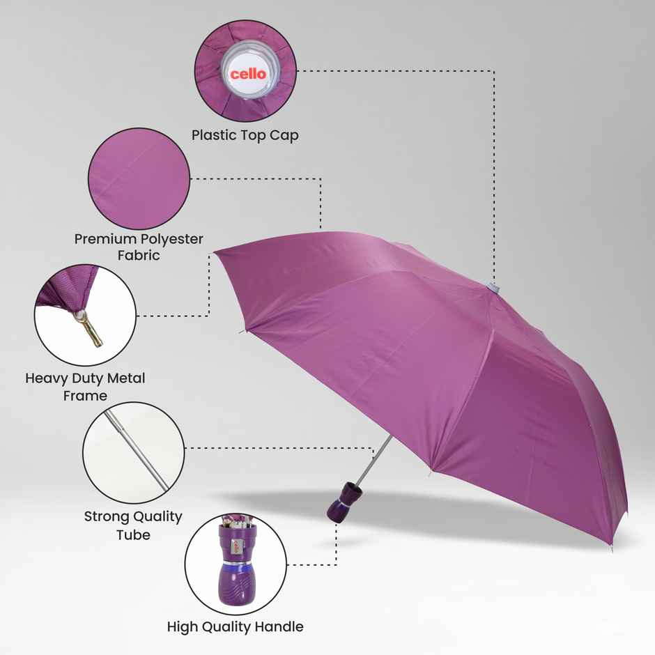 Cello Varsha 21 Inch 2 Fold Mix Mono Silver Umbrella | Maroon