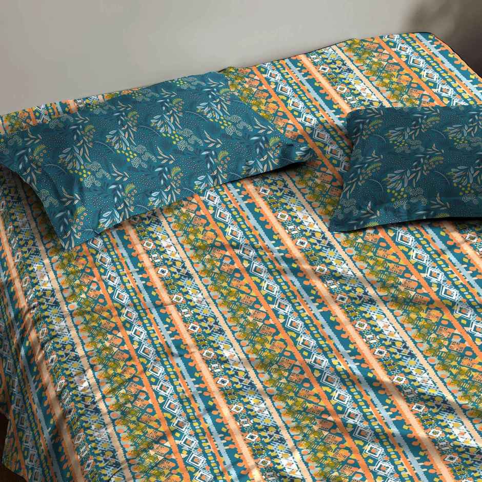 Mytrident Bedsheet Set | Queen Size Double Bed sheet set | 100% Cotton - Midnight Bloom