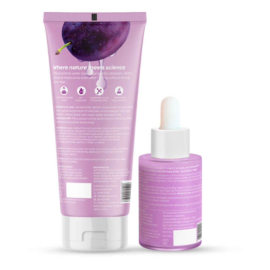 Plix The Plant Fix Jamun Face Wash and Active Acne Serum Combo For Active Acne & Oil Control