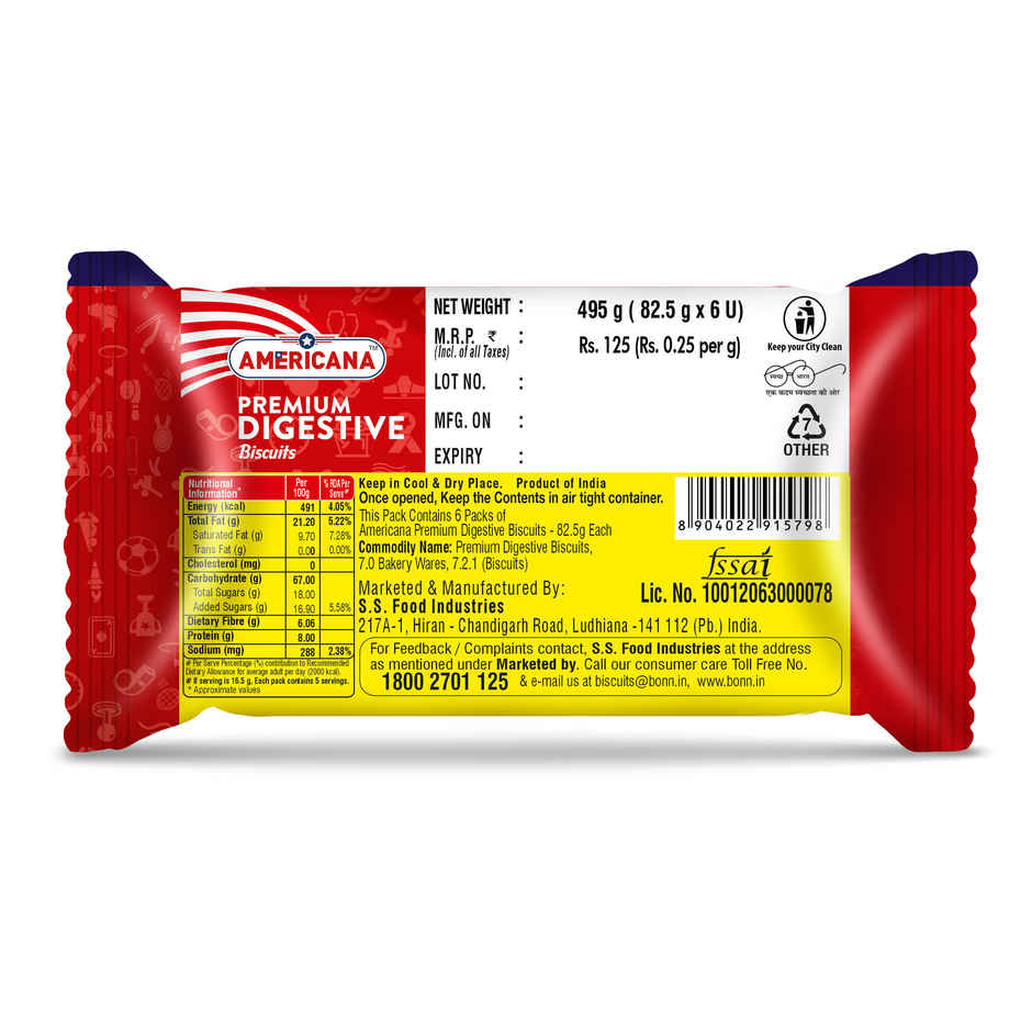 Americana Digestive Biscuits Family Pack Healthy High Fiber