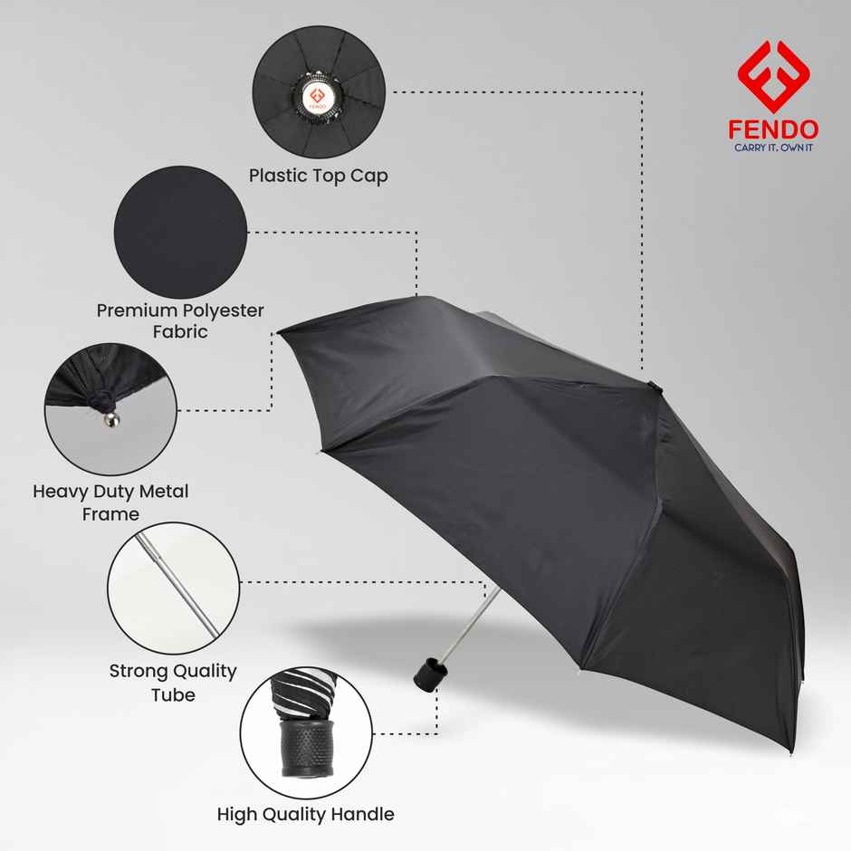 Fendo 3 Fold Hand Open 21.5 inch Black Umbrella