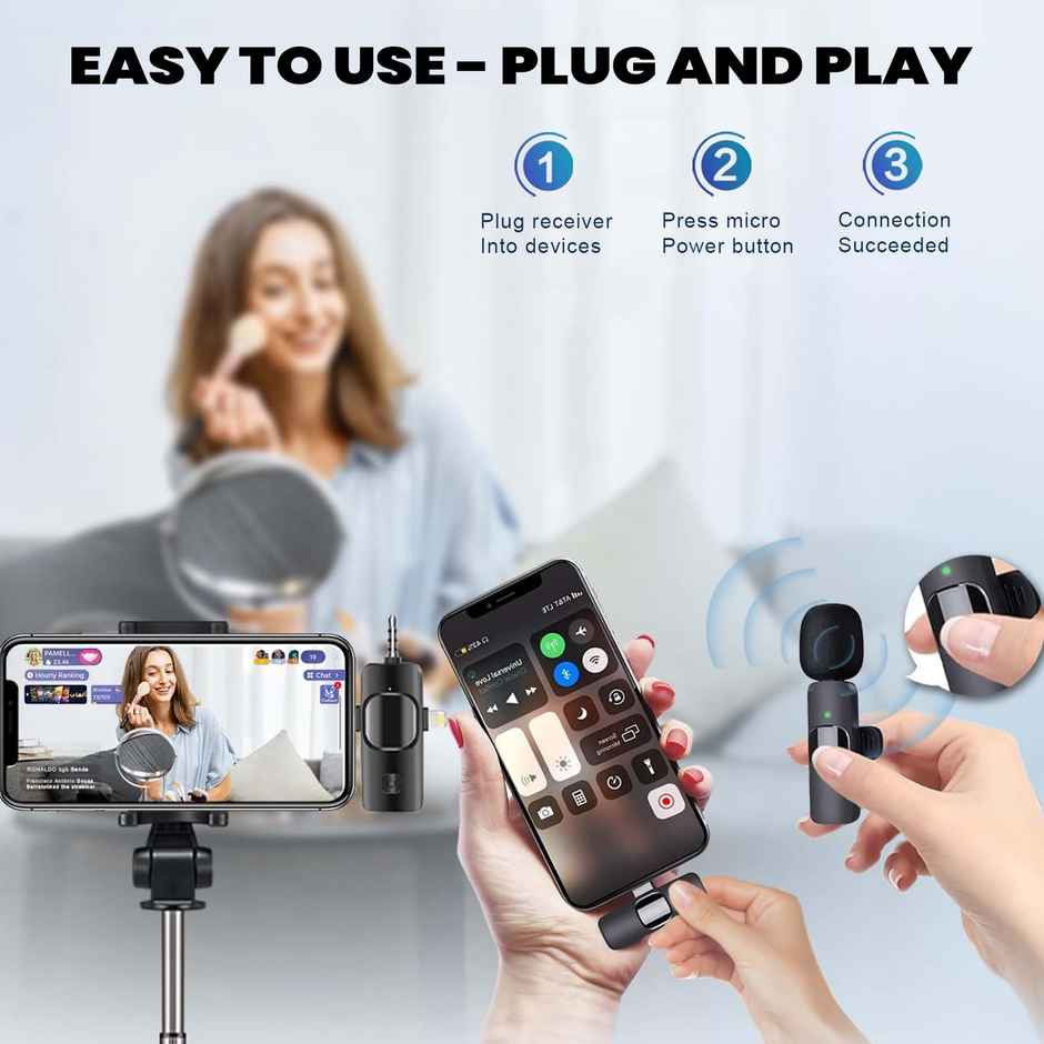 KMW 02 Dual Wireless Mic | Plug and Play | 20m Wireless Range | High Sensitivity | Wide Compatibility Sound | Smartphones, Laptops